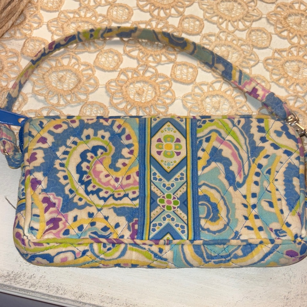 Vera Bradley Capri Blue and Yellow Paisley Wristlet - Picture 2 of 9